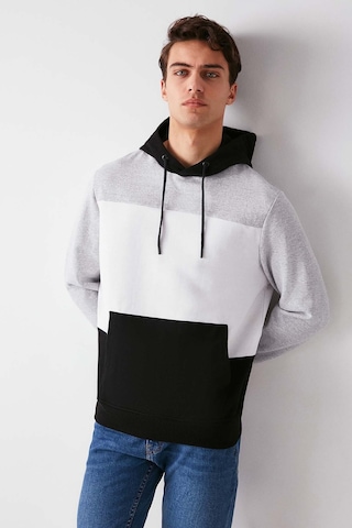 Grimelange Clyde Erkek Bloklu Kapüşonlu Kordonlu Içi Polarlı Siyah Sweatshirt