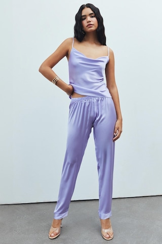 Brûleur Lila Degaje Yaka Askılı Uzun Saten Pijama Takımı LILA