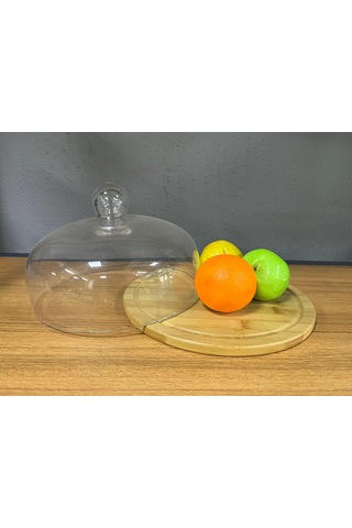 Aless Glass El Yapımı Cam Kapaklı Bambu Tabanlı Sunumluk