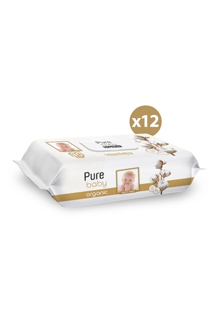 Pure Baby Organik Pamuklu Islak Havlu 12 x 90'lı 1080 Yaprak