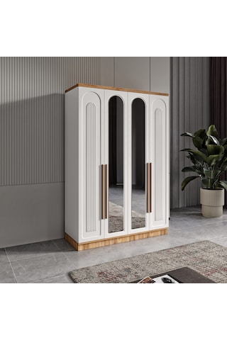 Flora 4 Kapaklı Aynalı Komple Mdf Gardırop - Elbise Dolabı