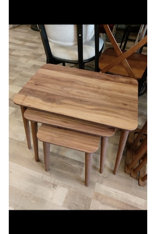 Modern Ahşap Zigon Sehpa Takımı Ceviz