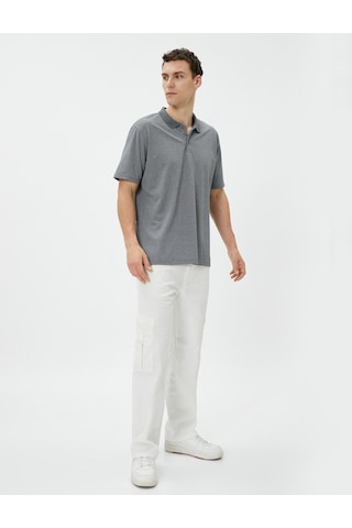 Koton Basic Polo Yaka Tişört Düğmeli Kısa Kollu Gri 3sam10151mk