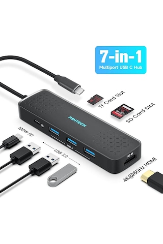 Apple Uyumlu MacBook iPad Alüminyum 7 In 1 Type C 3.1 Hub 4k 60hz Hdmı Usb 3.0pd 100w Sd/tf