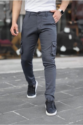 Erkek Körüklü Cep Ve Paça Ribana Detaylı Antrasit Keten Kargo Pantolon Antrasit