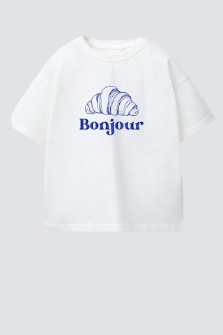 Monila Kız Çocuk Pamuklu Bisiklet Yaka Kruvasan Baskılı T-shirt Ekru