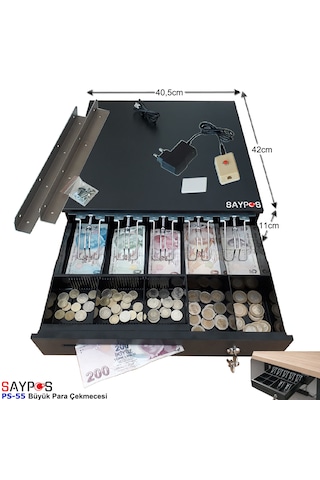 Açma Butonlu Ve Montaj Askılı Takım 5 Banknot Gözlü Anahtardan Açılır Para Çekmecesi 40,5x42x11cm