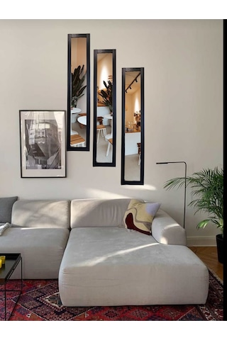 Siyah Ahşap Çerçeve Dekor Ayna 3lu Duvar Dekor Aynalar Siyah