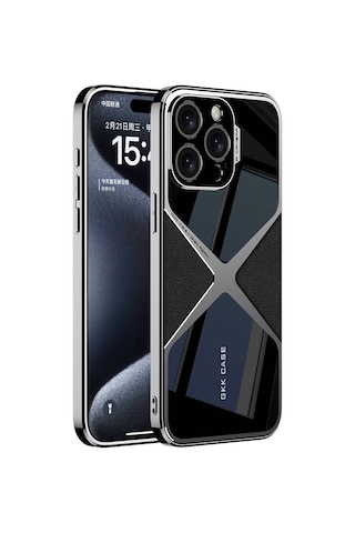 Goocamp Apple Uyumlu iPhone 15 Pro Max Kılıf Ultra İnce Kamera Korumalı Pc + Deri Arka Yüzey Kisamarka Siyah