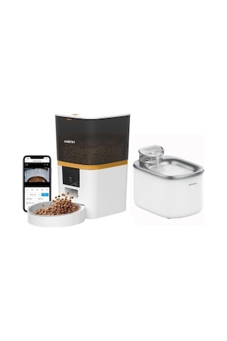Haustier Hst-qq005 Beyaz Akıllı Mama Kabı, Wf007l Beyaz Kedi Su Pınarı 2 Li Set Haustier Türkiye Garantili