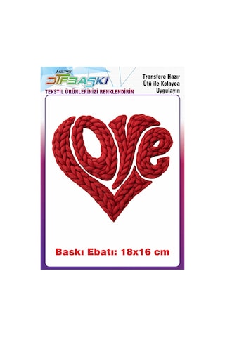 Örgü Görünümlü Love Yazısı Kalp Ütü İle Yapışan Tişört Tekstil Baskı 3145
