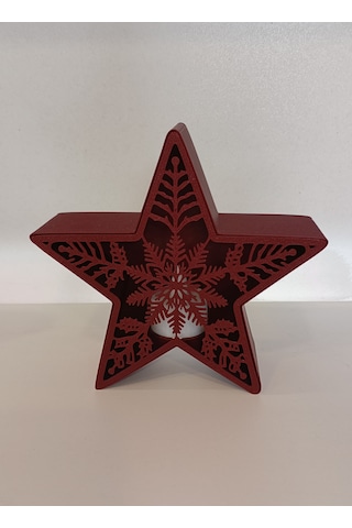 Kar Tanesi Yıldız Dekoratif Mumluk + Hediye 1 Adet Pilli Mum Bordo