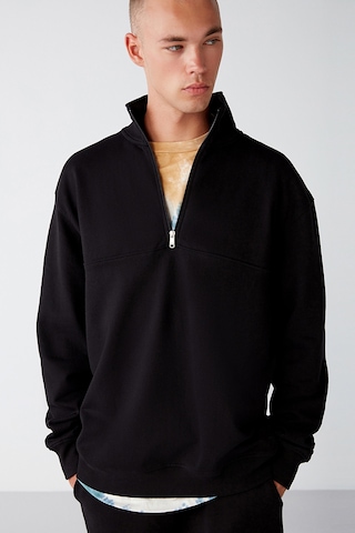 Grımelange Frame Erkek Yarım Fermuarlı Dik Yakalı Yumuşacık Kumaşlı Polarlı Regular Siyah Sweatshirt