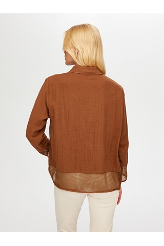 File Detaylı Müslin Gömlek S25gml033 Us25gml03330 Kahve