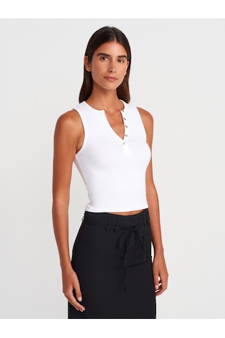 Dilvin 21005 Yıkama Efetkli Crop Top-beyaz Beyaz