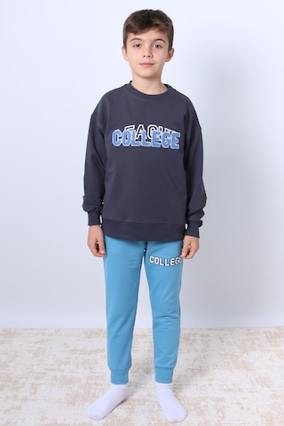 Erkek Çocuk Eşofman Takımı College Kabartmalı 4 Mevsim Ribanalı F6 Mavi