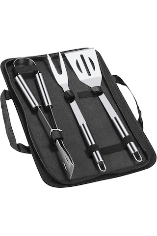 Çantalı 3 Parça Barbekü Izgara Mangal Aksesuar Seti Çatal,maşa,spatula