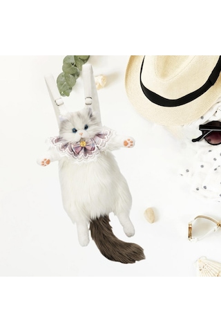 Suntek Sevimli Doldurulmuş Kedi Şekilli Sırt Çantası Gri