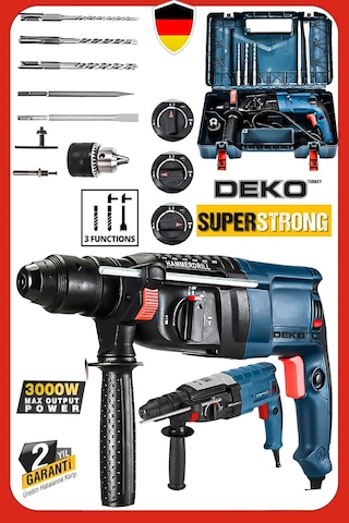 Deko DK2830 2.28MM 3000W Bakır Sargılı 7jl Kablolu Kırıcı Delici Hilti Darbeli Matkap + Uç Takımı