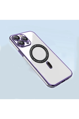 İphone Uyumlu 14 Pro Kılıf Magsafe Özellikli Gold Seri Lazer Silikon Kapak