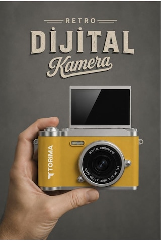 Mini Dijital Retro Kamera 48mp 8x Zoom Flip Ekranlı Selfie Video Vlog Kamerası Cmr51 Sarı