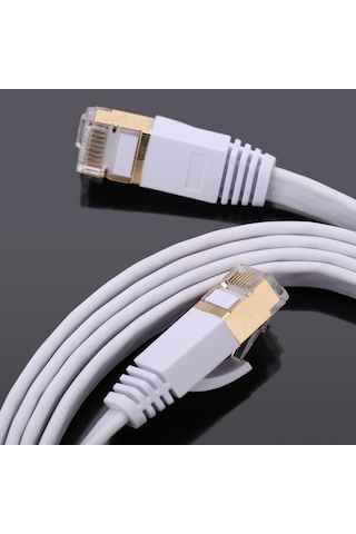Kosona Cat7 Düz Rj45 Ağ Kablosu, 10gbps Hız, 600mhz Bant Genişliği, Plated Konnektör, Beyaz, 1.5m