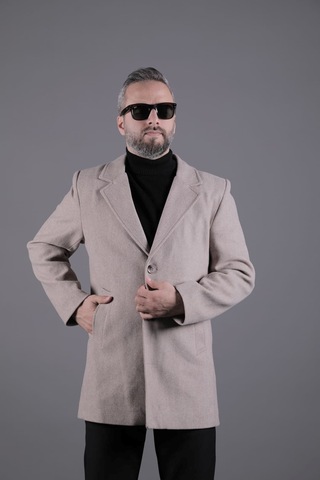 Ohepmoda Düğmeli Düz Erkek Kaşe Kaban Vizon
