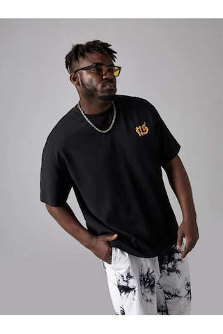 Erkek Siyah Oversize Us Baskılı T-shirt Siyah