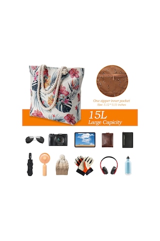 Lichen Büyük Plaj Tote Çanta Fermuarlı Kanvas Bez Çanta Halat Çok Renkli