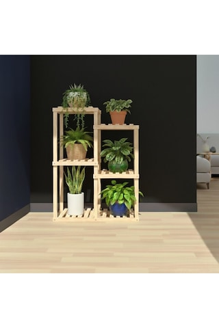 120 Cm Boy 80 Cm En Dekoratif Ahşap Çiçeklik - 5 Katlı Modern Saksı Standı - Yer Tasarruflu Bej