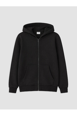LC Waikiki Lcw Kids Siyah Kapüşonlu Erkek Çocuk Fermuarlı Sweatshirt New Blakız Çocuk