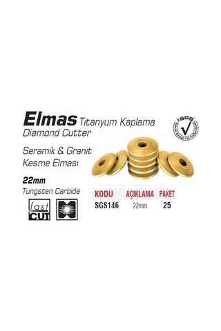 Sgs Seramik-Granit Kesme Elması Titanyum 22 MM Sgs146