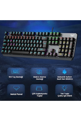 Aula F2066 Blue Switch Rgb Makrolu Kablolu Gaming Türkçe Mekanik Oyuncu Klavyesi