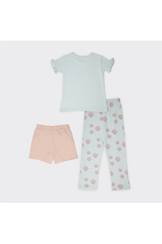 Kız Çocuk Deniz Kabuğu Desenli 3'lü Set Pijama Takımı Mint 2411gk39001-4348 001