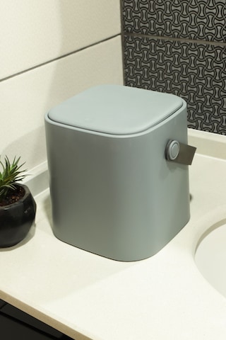 Deri Saplı İç Kovalı Click Kapaklı Mutfak Banyo Tuvalet Çöp Kovası 4 Lt Çöp Kutusu Gri Gri