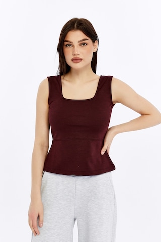 Kadın Kare Yaka Kolsuz Kalın Askılı Esnek Basic Bluz Bordo