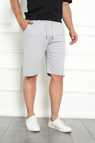 Erkek Şort Bermuda Kurt Armalı Beli Bağcıklı Ipli Cepli Büyük Beden Geniş Beden Aralığı Gri Nıc1067 R09 Gri