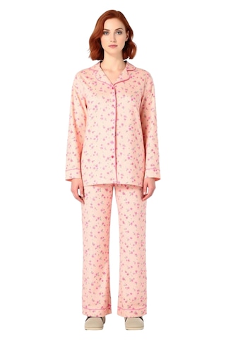 Ersefa Kadın Çiçekli Gömlek Yaka Uzun Kollu Pijama Takımı Fonksiyonel Da Pembe