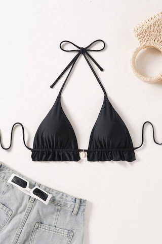 Angelsin Gögüs Aksesuar Detaylı Bikini Üstü Çıkartılabilir Kaplı Siyah