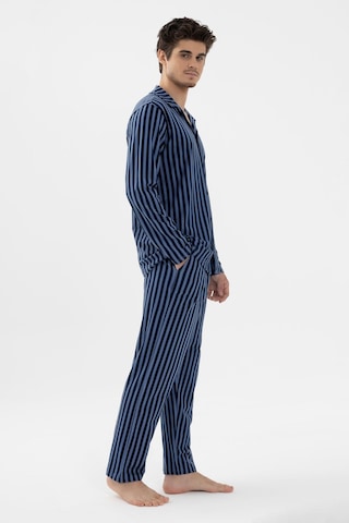 Erkek Mavi Çizgili Pamuklu Kombinli Gömlek Yaka Pijama Takımı Ko6302pj-1 Mavi