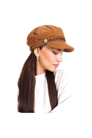 Ladycolor Şapka Zincir Aksesuarlı Kaşe Kumaş Taba Kahverengi