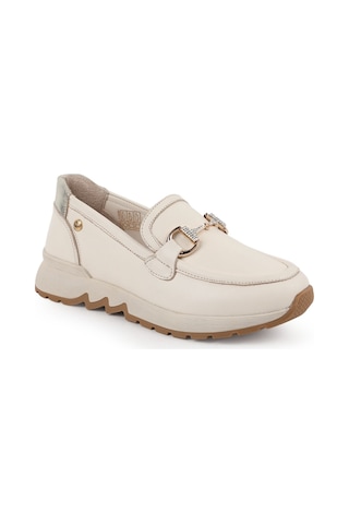 Mamma Mia Kadın Günlük Ayakkabı Hakiki Deri Işıltılı Taşlı Metal Aksesuarlı Kalın Taban Loafer Sneaker 26y-3975 Krem-altın