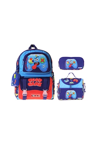 Kaukko Kids Good Game Lacivert - Kırmızı Renk Erkek Çocuk Üçlü İlkokul Okul Çantası Seti/takımı - Setkk-l5389a Çok Renkli