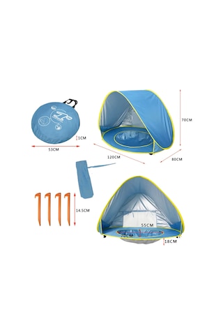 Bebek Havuzlu Plaj Çadırı, 50+ Upf Uv Korumalı Su Geçirmez Çocuk Çadırı Mavi