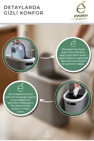 10 Litre Kapaklı Çöp Kovası Dar Alan Çöp Kutusu Banyo Mutfak Ofis Çöp Kovası Organizer Kutusu