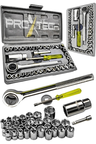 PROXTECH 57 Parça Krom Çelik 40 Parça Cırcırlı Lokma