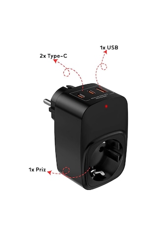 Akım Korumalı 3680 Watt Tekli Priz Ve Çoklu Şarj / 2xtype-c / 1xu Diğer