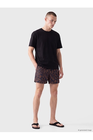 Lcw Swımwear Kahverengi Kısa Boy Desenli Erkek Deniz Şortu