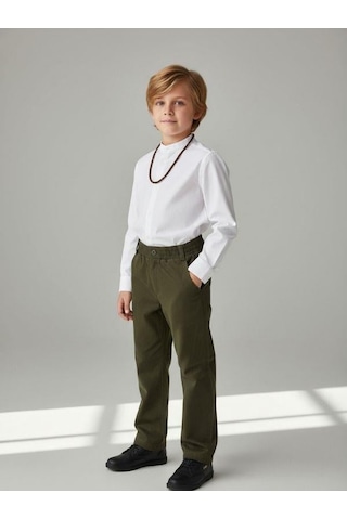Zekids Erkek Çocuk Yumuşak Dokulu Beli Lastikli Pantolon-16891 Haki
