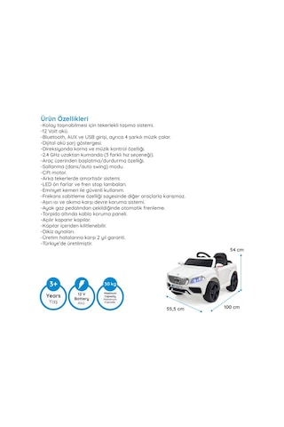 Adonis Gt 4x2 12v Akülü Uzaktan Kumandalı Emniyet Kemerli 2x Arka Süspansiyonlu Çocuk Akülü Araba Beyaz